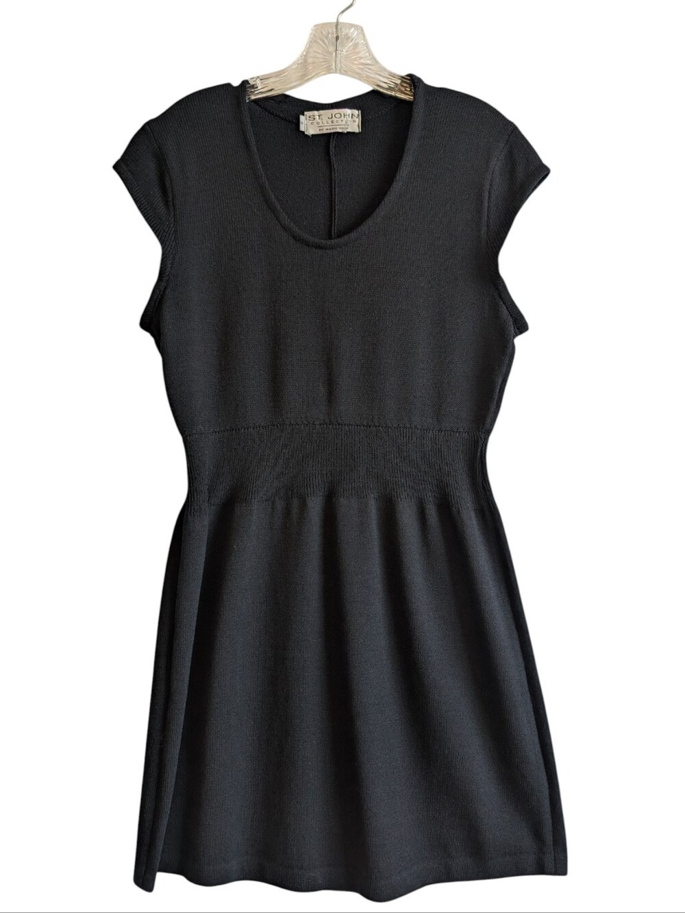 St John Collection By Marie Gray Black Santana Knit Short Dress Sz 6  Cap Sleeve